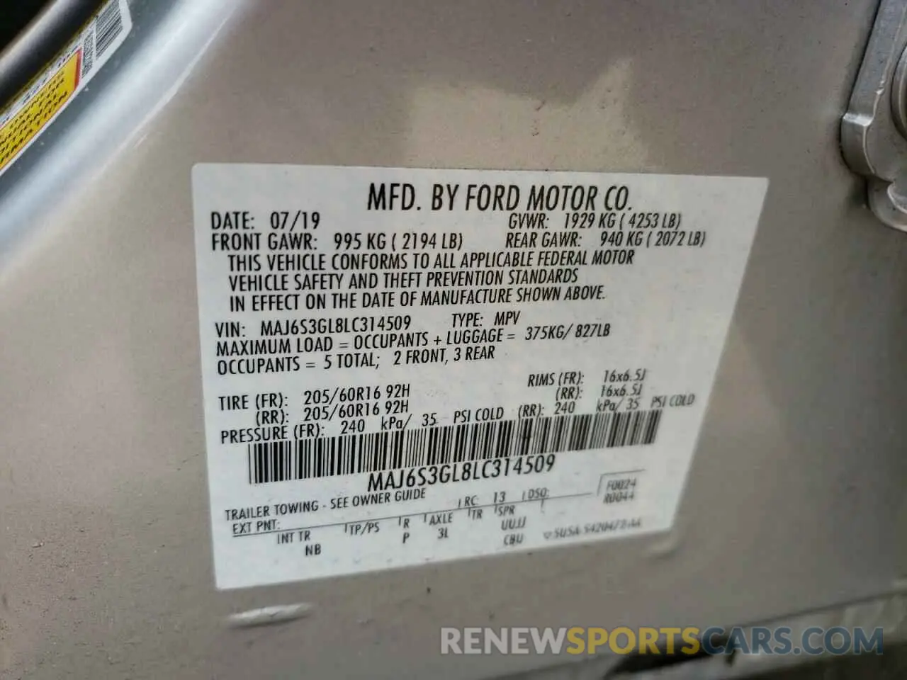 13 fotografías del automóvil dañado MAJ6S3GL8LC314509 FORD ECOSPORT 2020