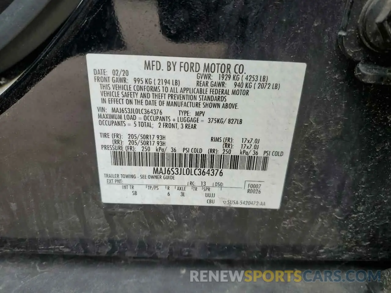 13 fotografías del automóvil dañado MAJ6S3JL0LC364376 FORD ECOSPORT 2020