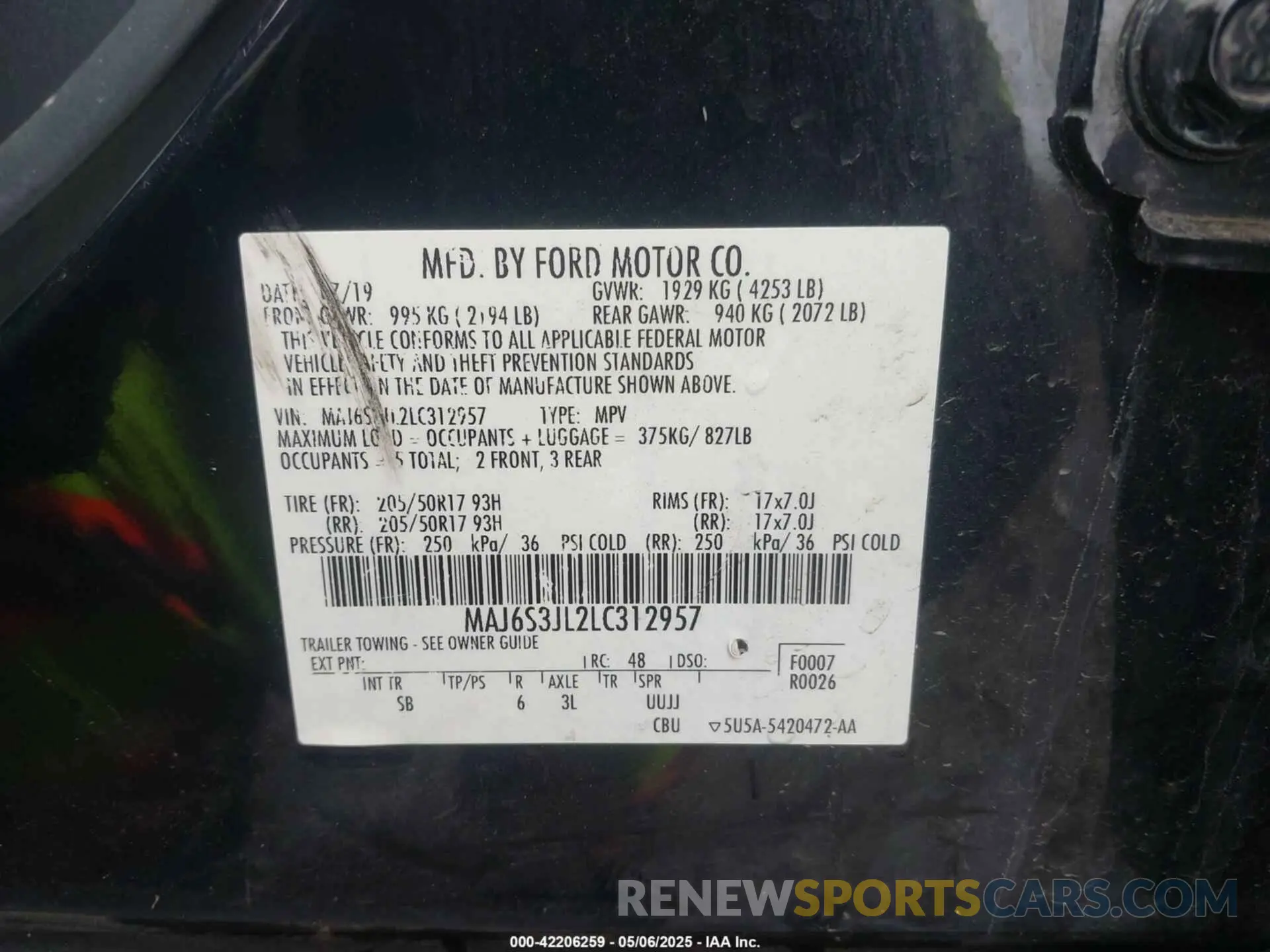 9 fotografías del automóvil dañado MAJ6S3JL2LC312957 FORD ECOSPORT 2020