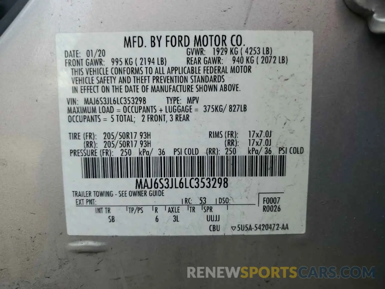 13 fotografías del automóvil dañado MAJ6S3JL6LC353298 FORD ECOSPORT 2020