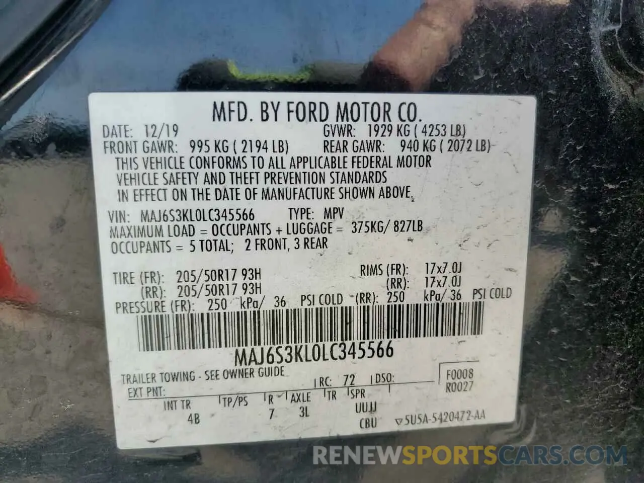 14 fotografías del automóvil dañado MAJ6S3KL0LC345566 FORD ECOSPORT 2020
