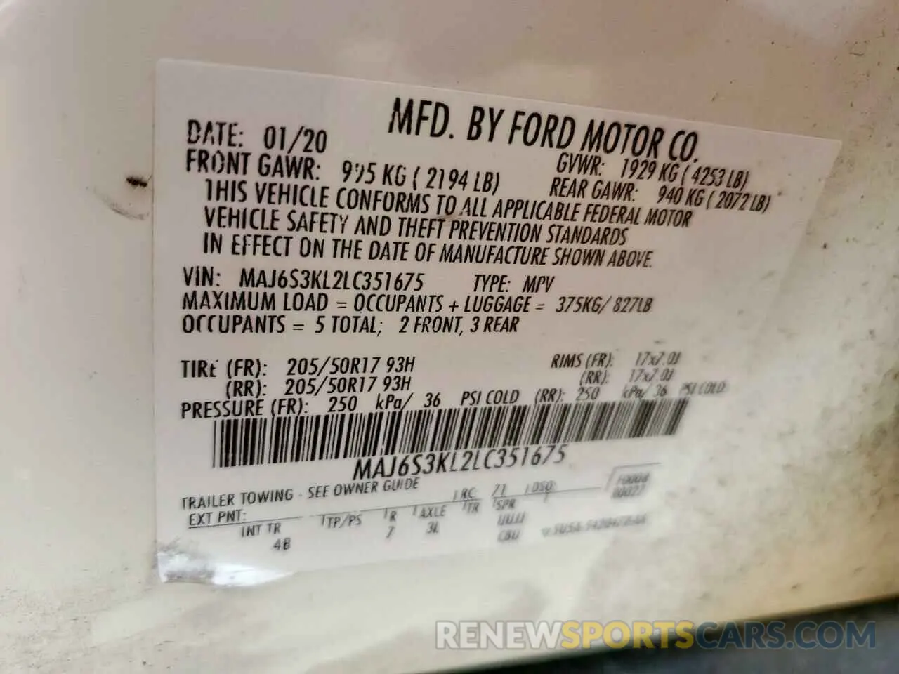 13 fotografías del automóvil dañado MAJ6S3KL2LC351675 FORD ECOSPORT 2020