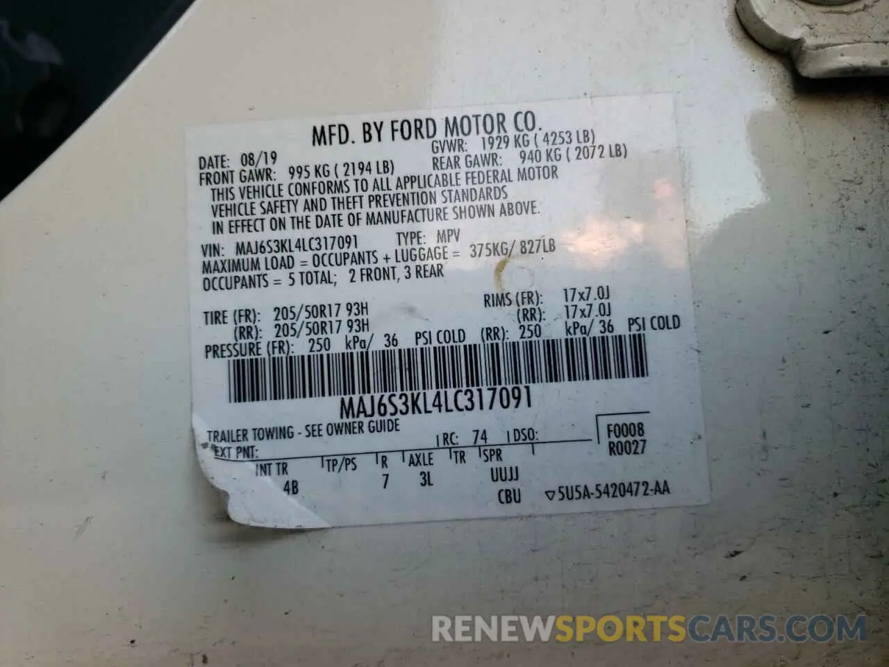 13 fotografías del automóvil dañado MAJ6S3KL4LC317091 FORD ECOSPORT 2020