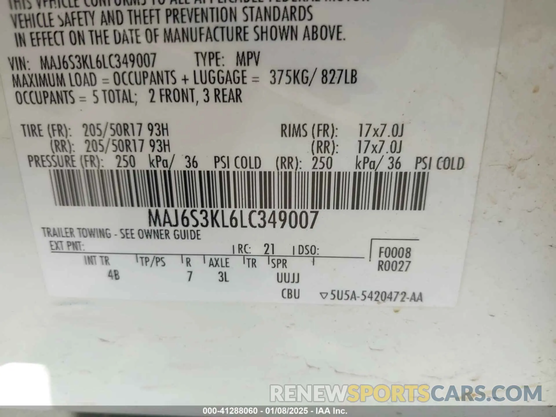 9 fotografías del automóvil dañado MAJ6S3KL6LC349007 FORD ECOSPORT 2020