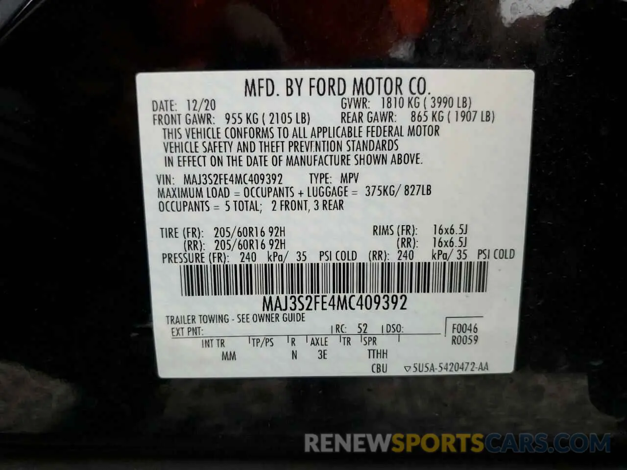 14 fotografías del automóvil dañado MAJ3S2FE4MC409392 FORD ECOSPORT 2021