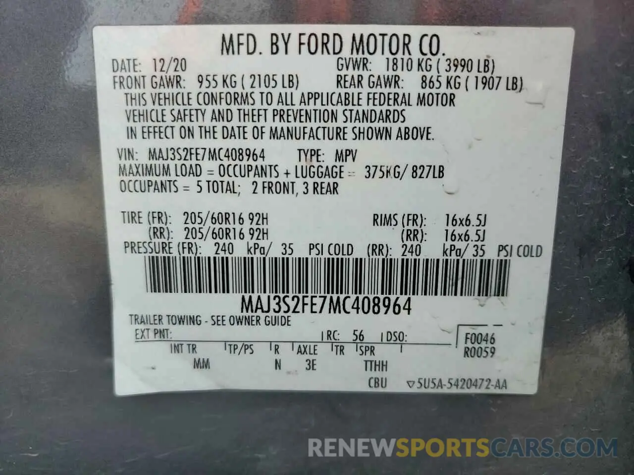 13 fotografías del automóvil dañado MAJ3S2FE7MC408964 FORD ECOSPORT 2021