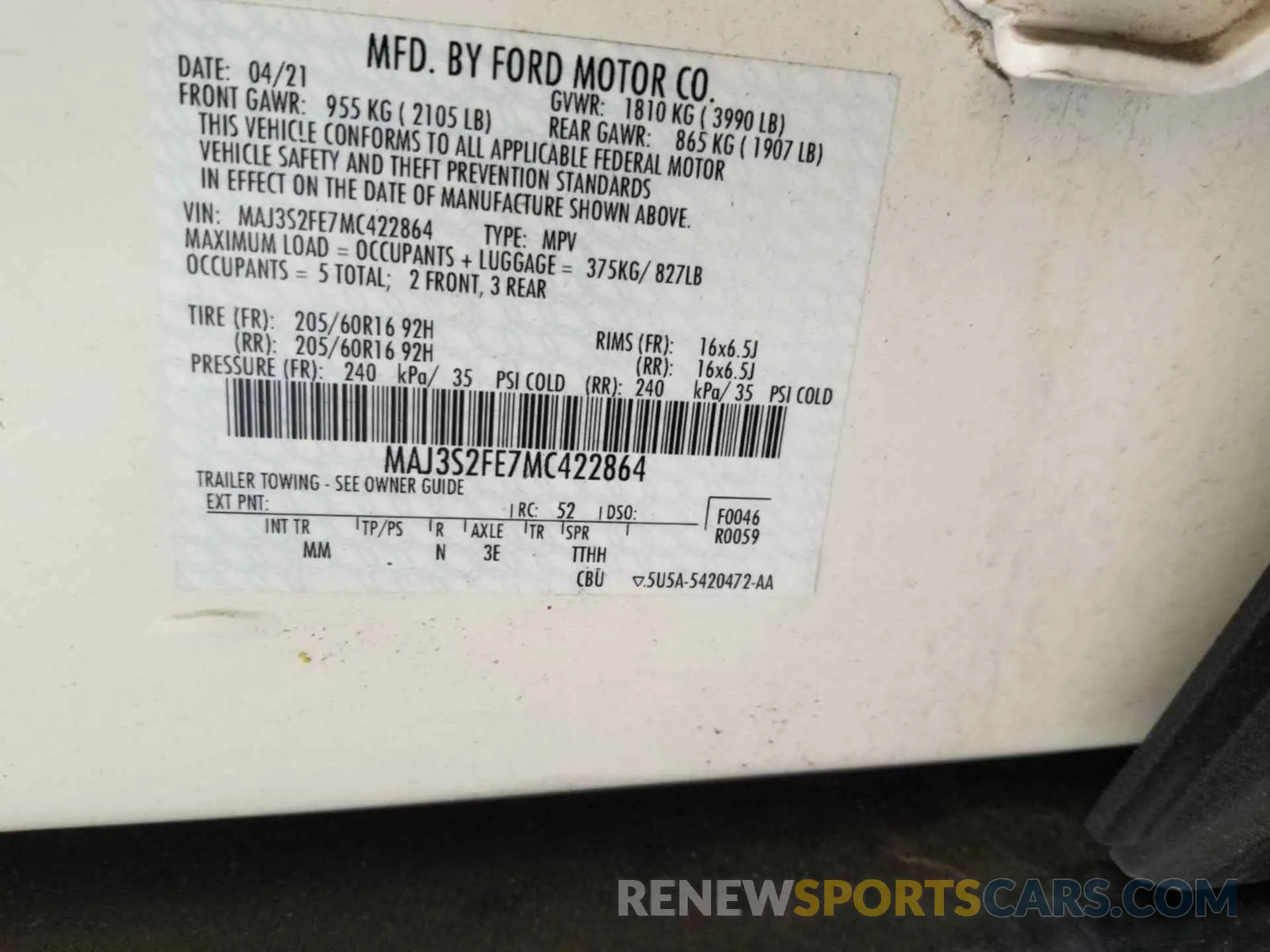 21 fotografías del automóvil dañado MAJ3S2FE7MC422864 FORD ECOSPORT 2021