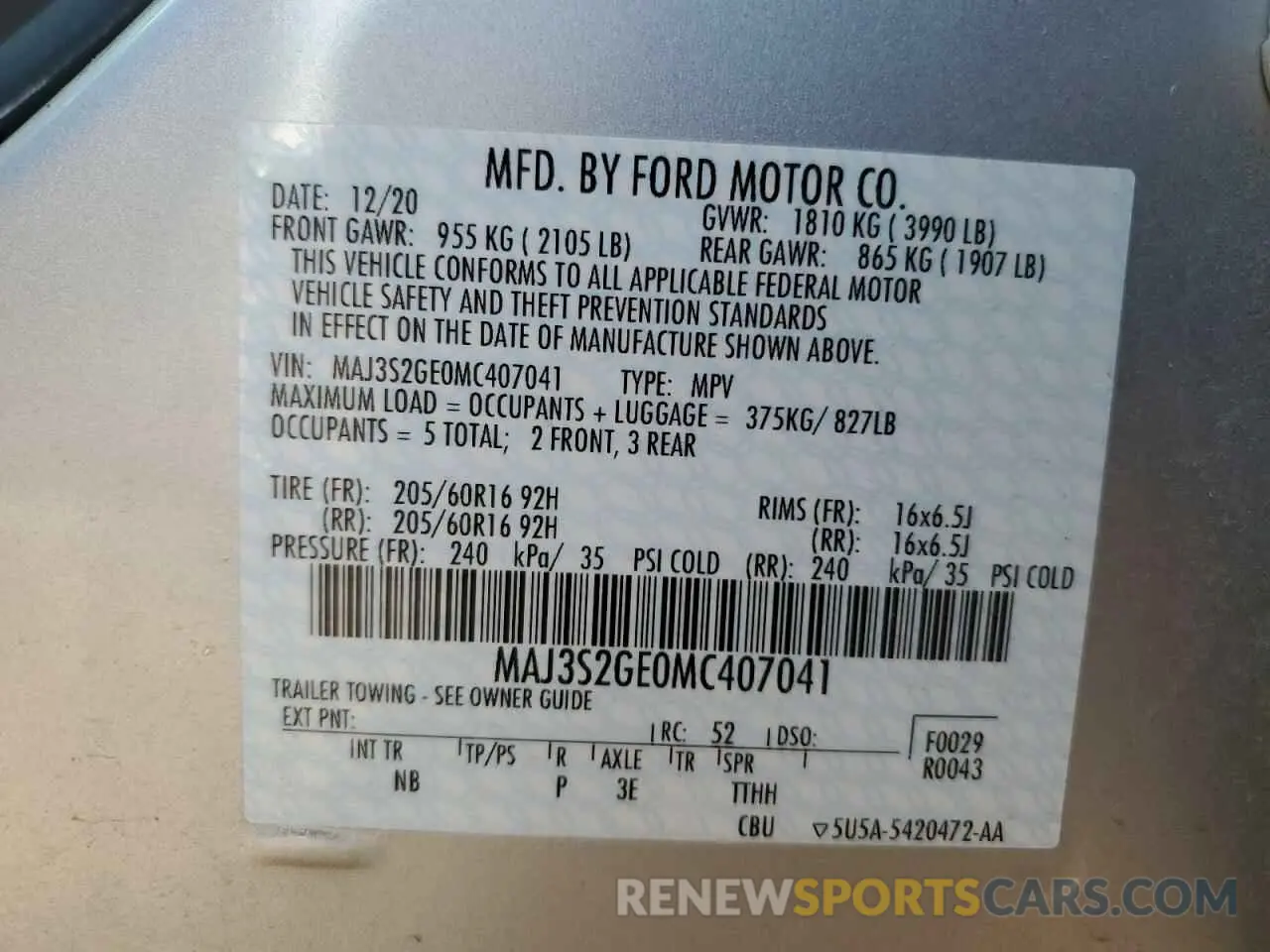 14 fotografías del automóvil dañado MAJ3S2GE0MC407041 FORD ECOSPORT 2021