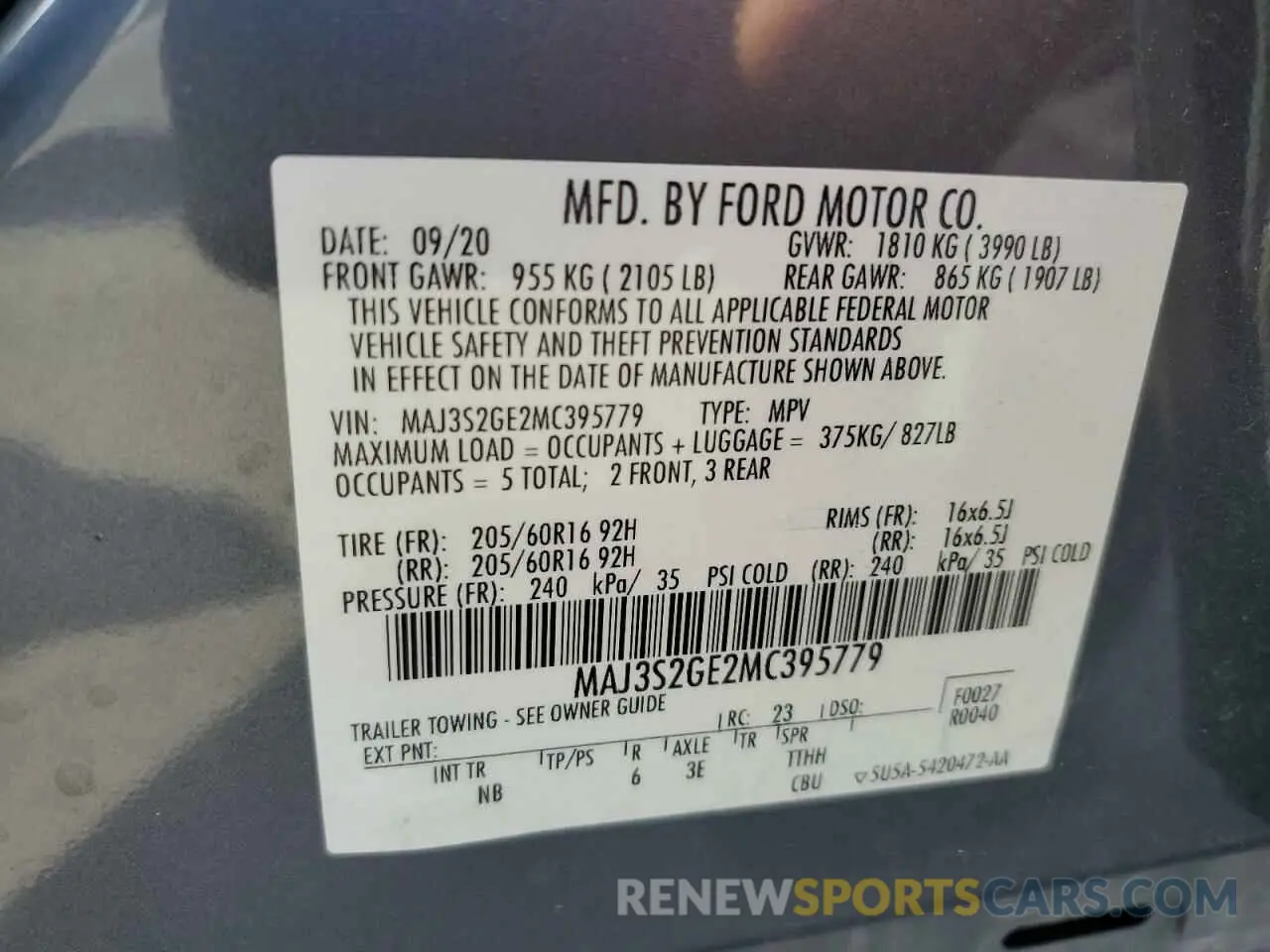 13 fotografías del automóvil dañado MAJ3S2GE2MC395779 FORD ECOSPORT 2021