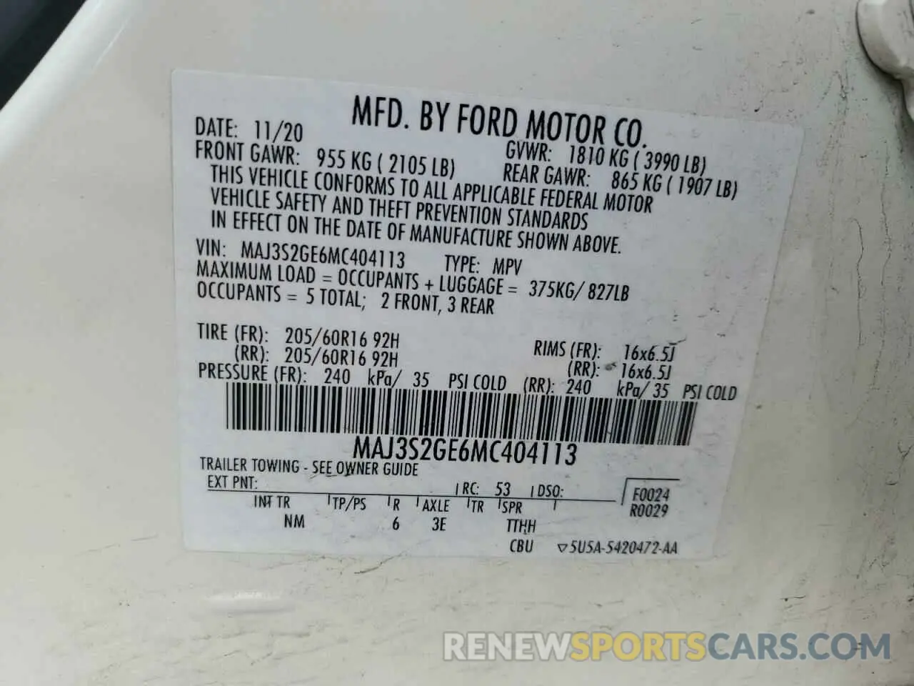 15 fotografías del automóvil dañado MAJ3S2GE6MC404113 FORD ECOSPORT 2021
