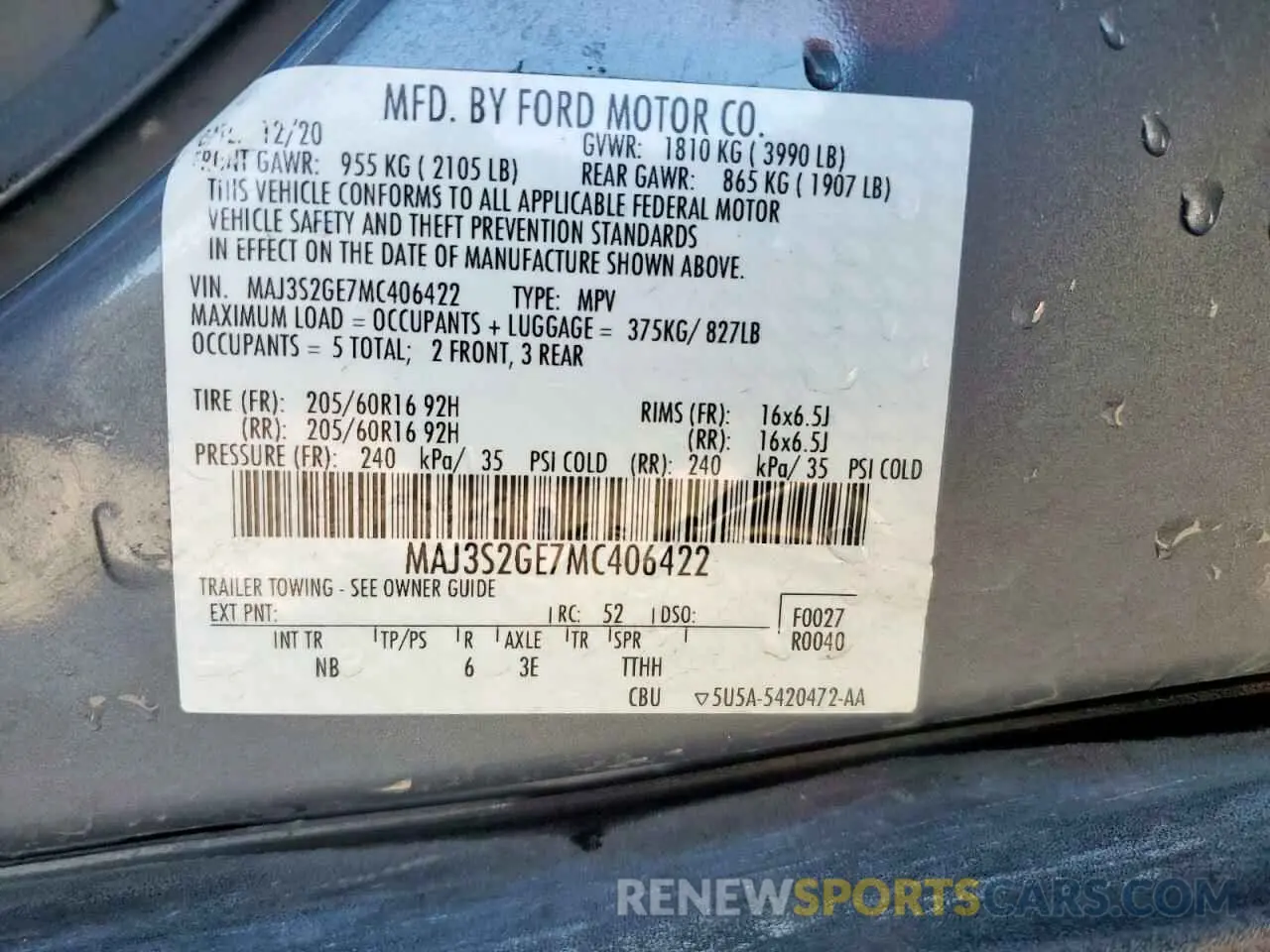 14 fotografías del automóvil dañado MAJ3S2GE7MC406422 FORD ECOSPORT 2021