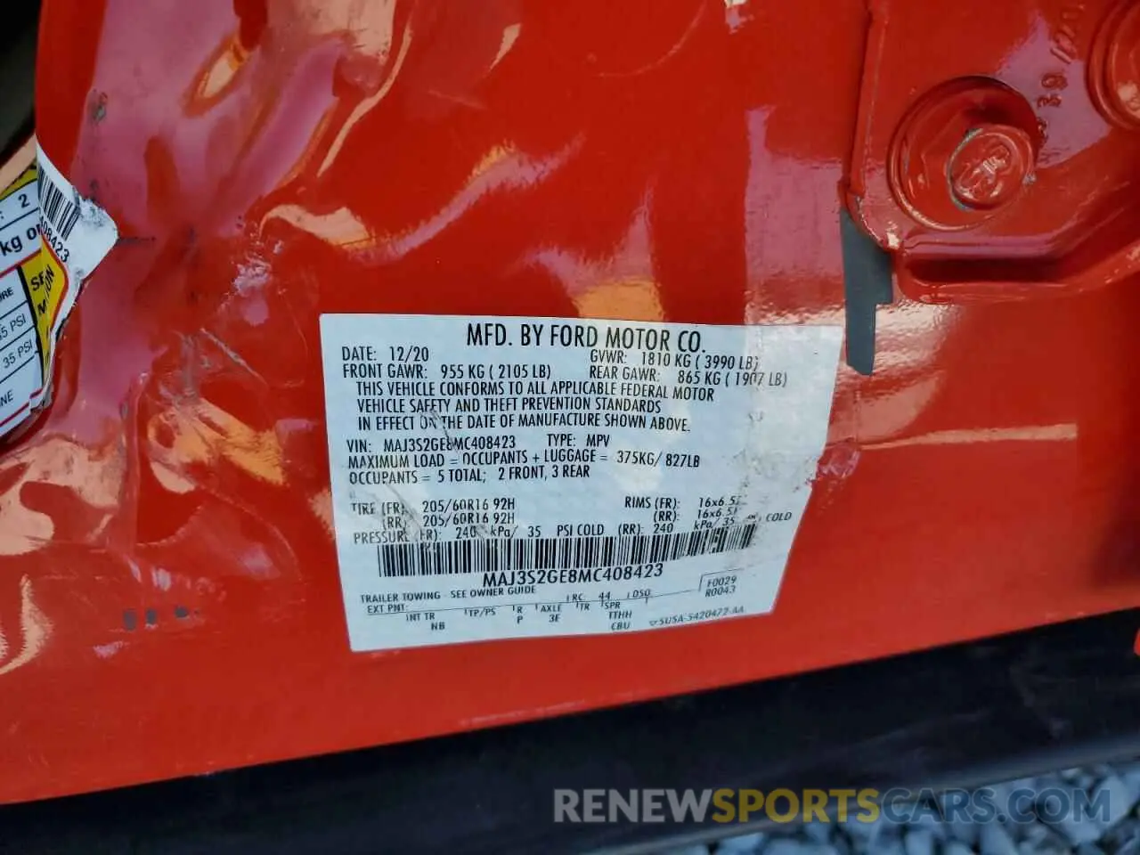 16 fotografías del automóvil dañado MAJ3S2GE8MC408423 FORD ECOSPORT 2021