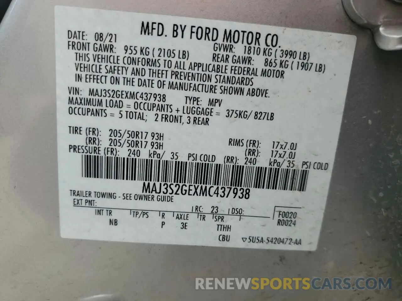 13 fotografías del automóvil dañado MAJ3S2GEXMC437938 FORD ECOSPORT 2021