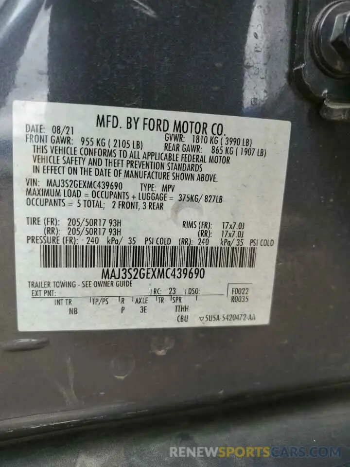 15 fotografías del automóvil dañado MAJ3S2GEXMC439690 FORD ECOSPORT 2021