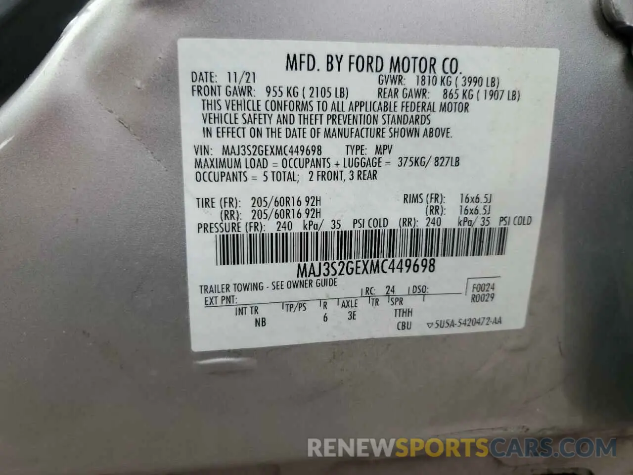 14 fotografías del automóvil dañado MAJ3S2GEXMC449698 FORD ECOSPORT 2021