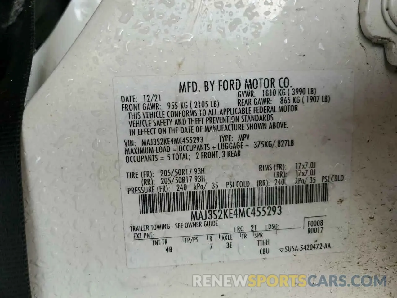 14 fotografías del automóvil dañado MAJ3S2KE4MC455293 FORD ECOSPORT 2021