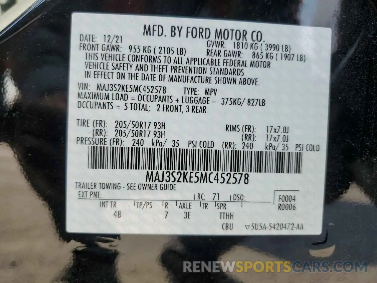 13 fotografías del automóvil dañado MAJ3S2KE5MC452578 FORD ECOSPORT 2021