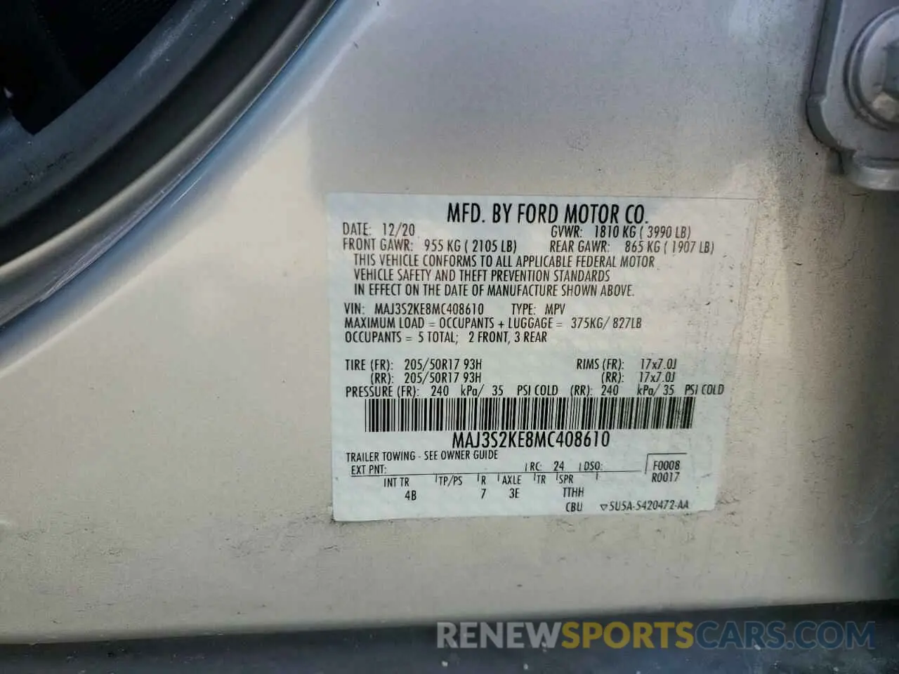 16 fotografías del automóvil dañado MAJ3S2KE8MC408610 FORD ECOSPORT 2021