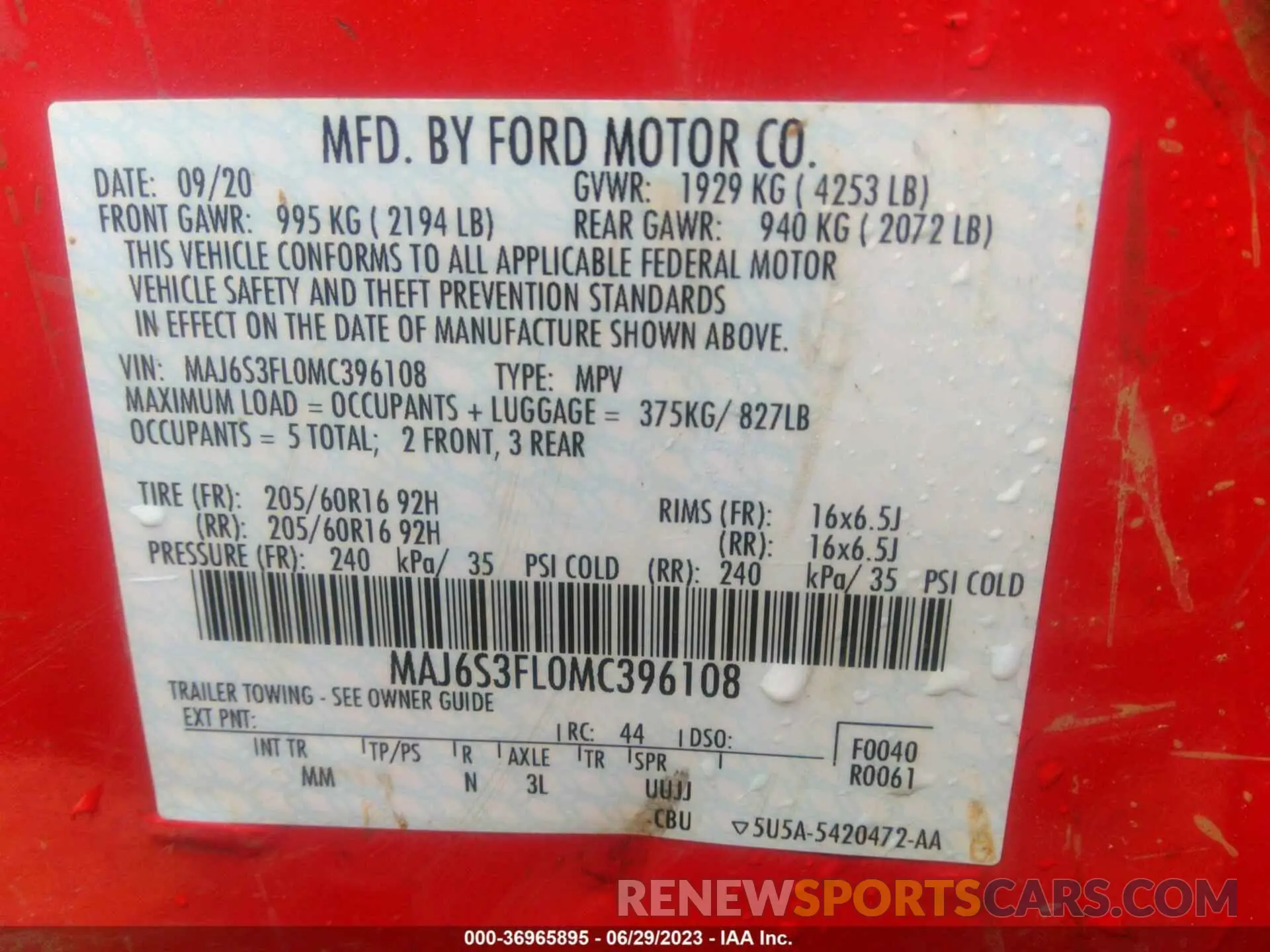 9 fotografías del automóvil dañado MAJ6S3FL0MC396108 FORD ECOSPORT 2021