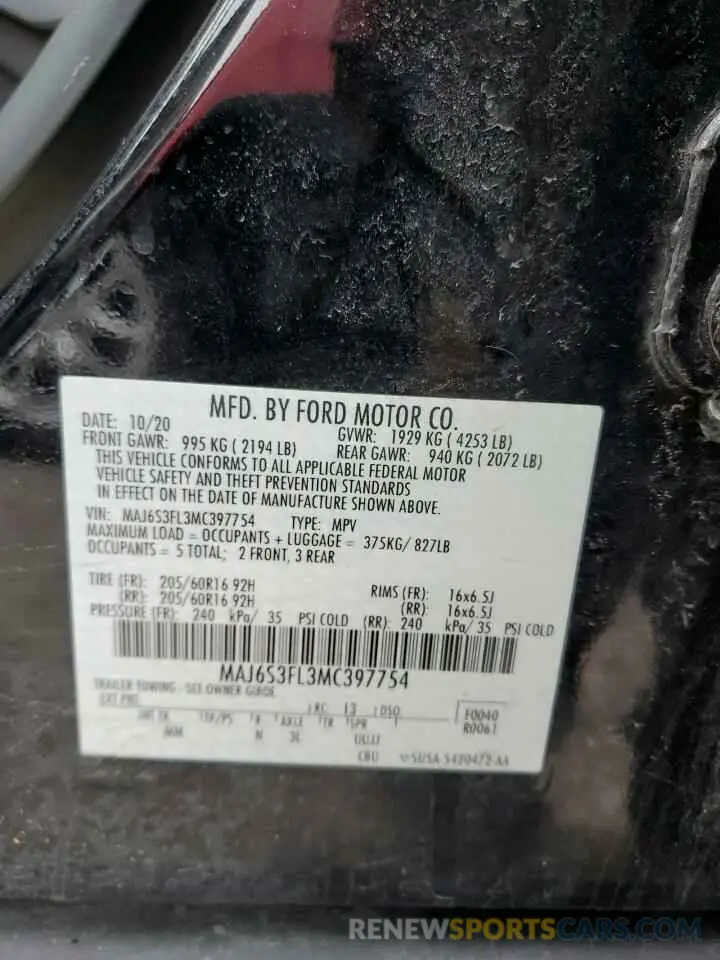 13 fotografías del automóvil dañado MAJ6S3FL3MC397754 FORD ECOSPORT 2021