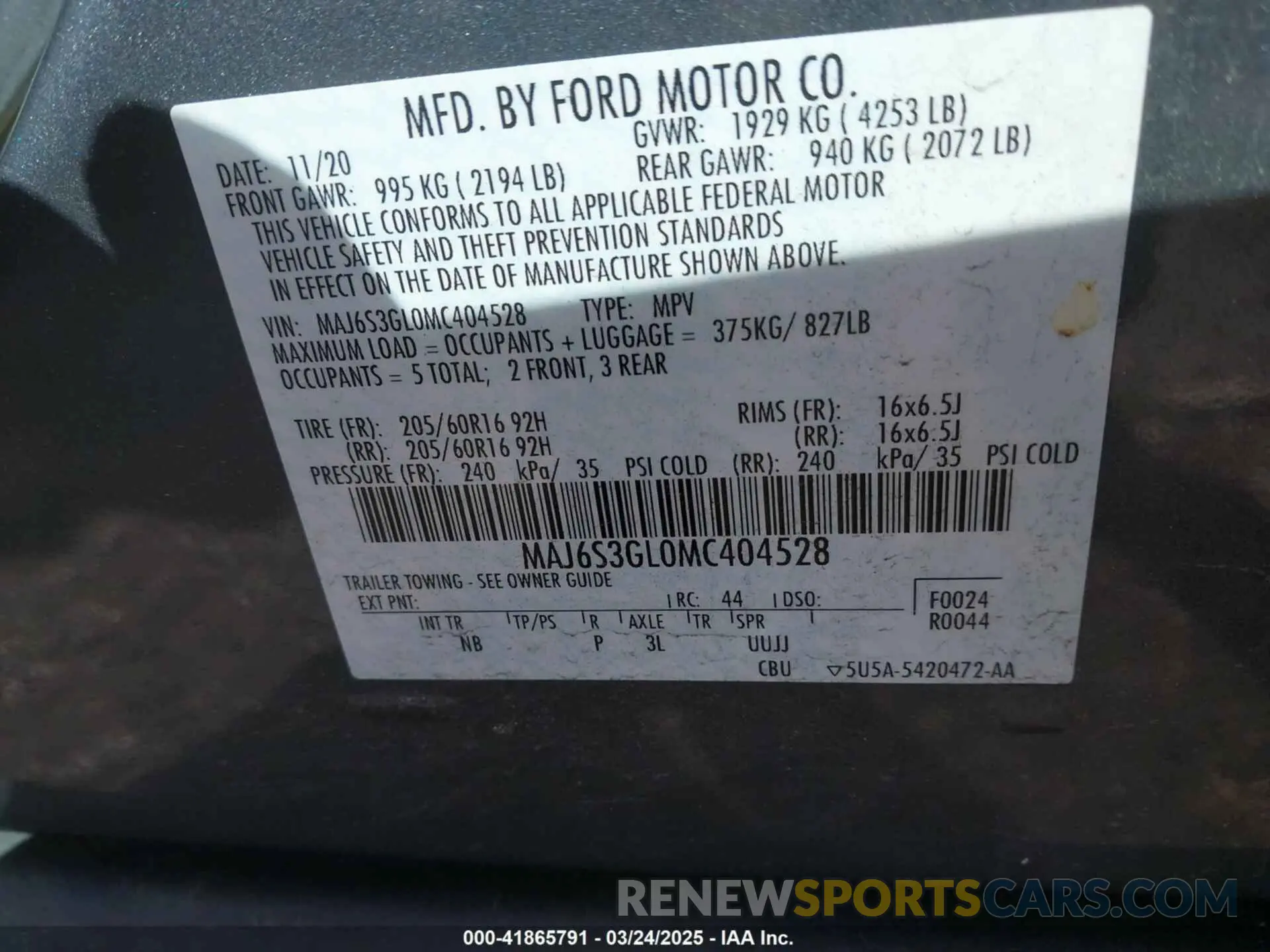 9 fotografías del automóvil dañado MAJ6S3GL0MC404528 FORD ECOSPORT 2021