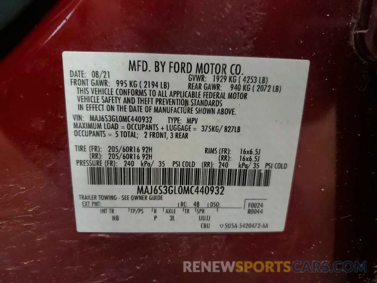 14 fotografías del automóvil dañado MAJ6S3GL0MC440932 FORD ECOSPORT 2021