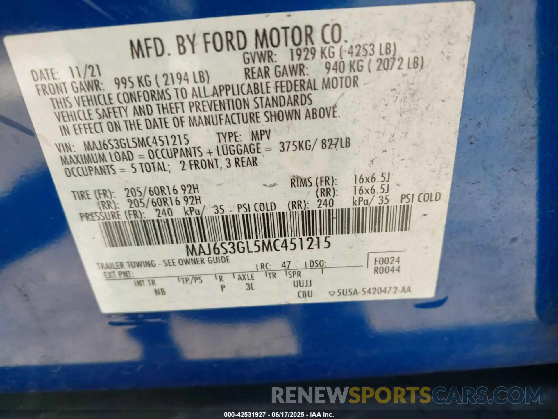 9 fotografías del automóvil dañado MAJ6S3GL5MC451215 FORD ECOSPORT 2021