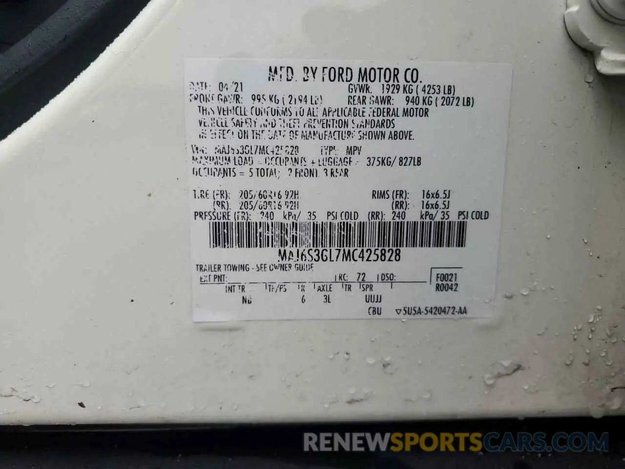 13 fotografías del automóvil dañado MAJ6S3GL7MC425828 FORD ECOSPORT 2021