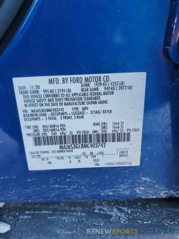 14 fotografías del automóvil dañado MAJ6S3GL8MC403742 FORD ECOSPORT 2021