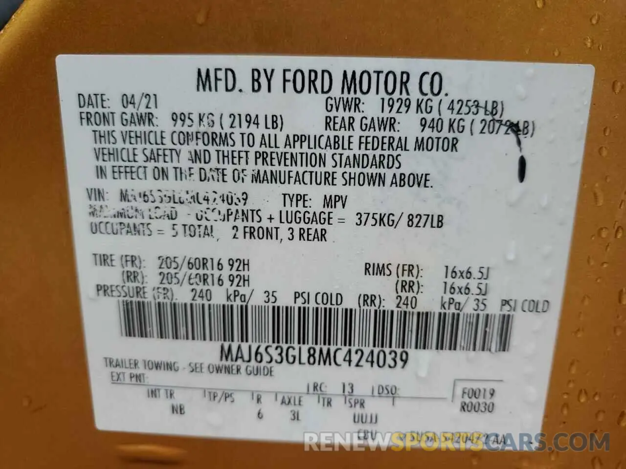 13 fotografías del automóvil dañado MAJ6S3GL8MC424039 FORD ECOSPORT 2021