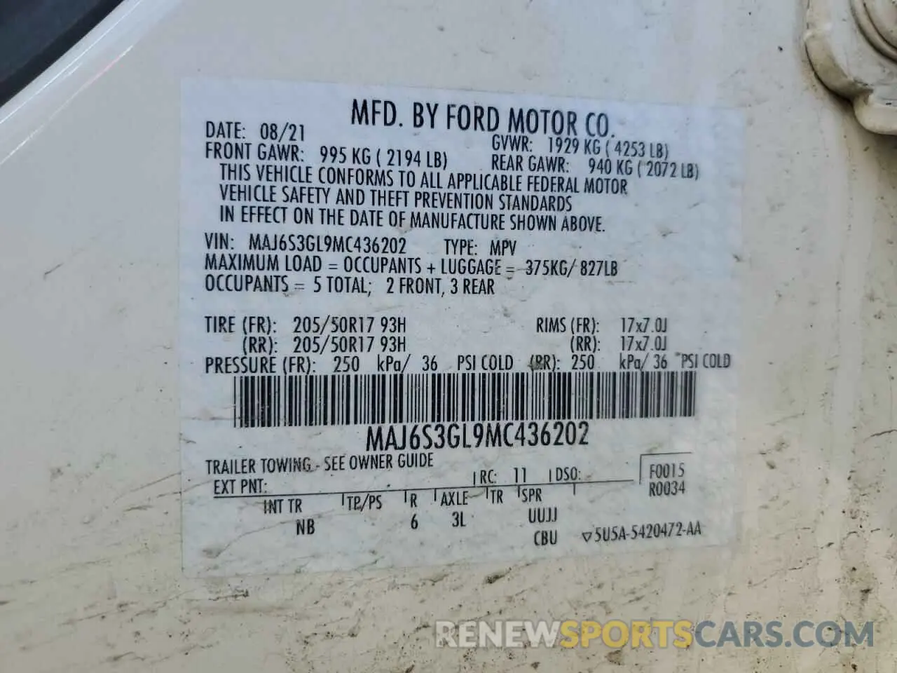 13 fotografías del automóvil dañado MAJ6S3GL9MC436202 FORD ECOSPORT 2021