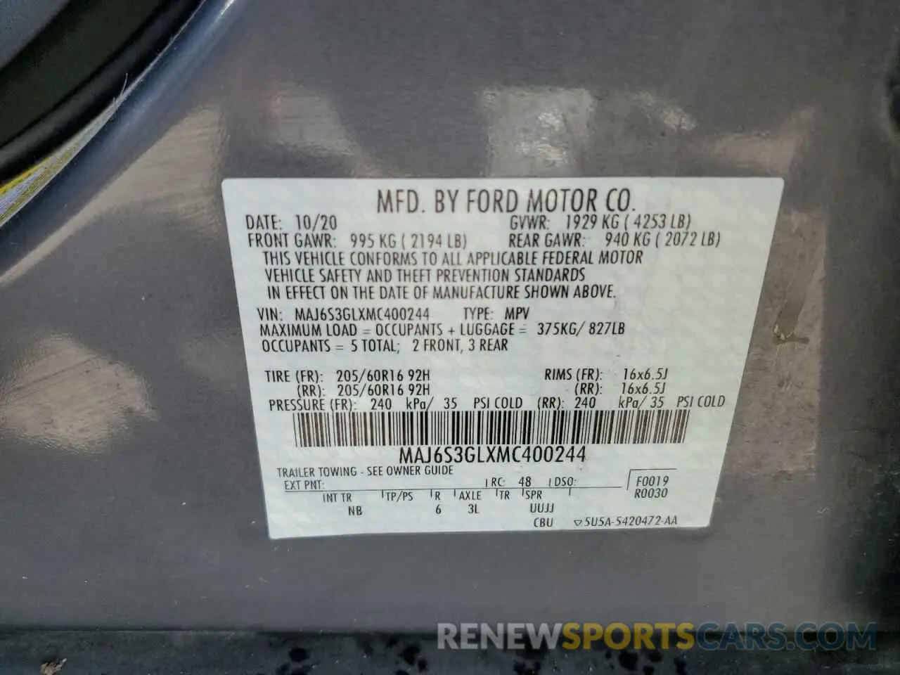 13 fotografías del automóvil dañado MAJ6S3GLXMC400244 FORD ECOSPORT 2021
