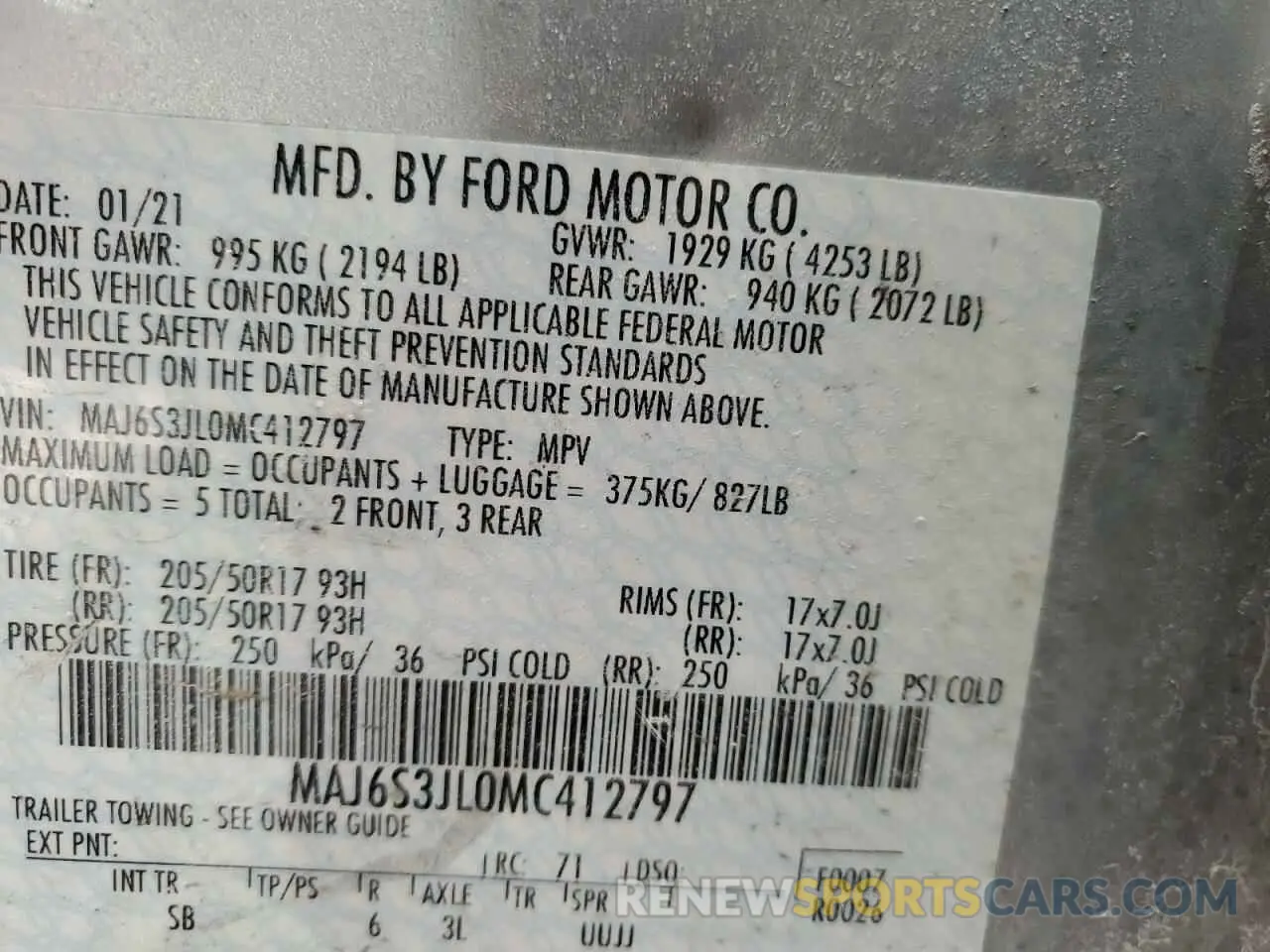 13 fotografías del automóvil dañado MAJ6S3JL0MC412797 FORD ECOSPORT 2021
