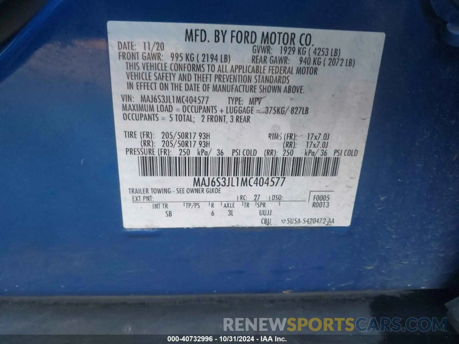 9 fotografías del automóvil dañado MAJ6S3JL1MC404577 FORD ECOSPORT 2021