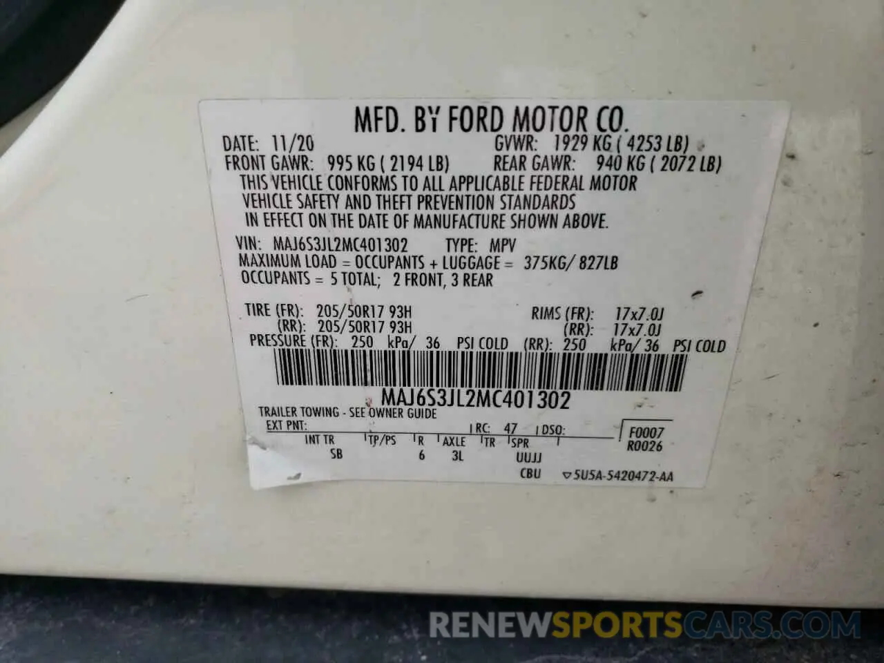 13 fotografías del automóvil dañado MAJ6S3JL2MC401302 FORD ECOSPORT 2021