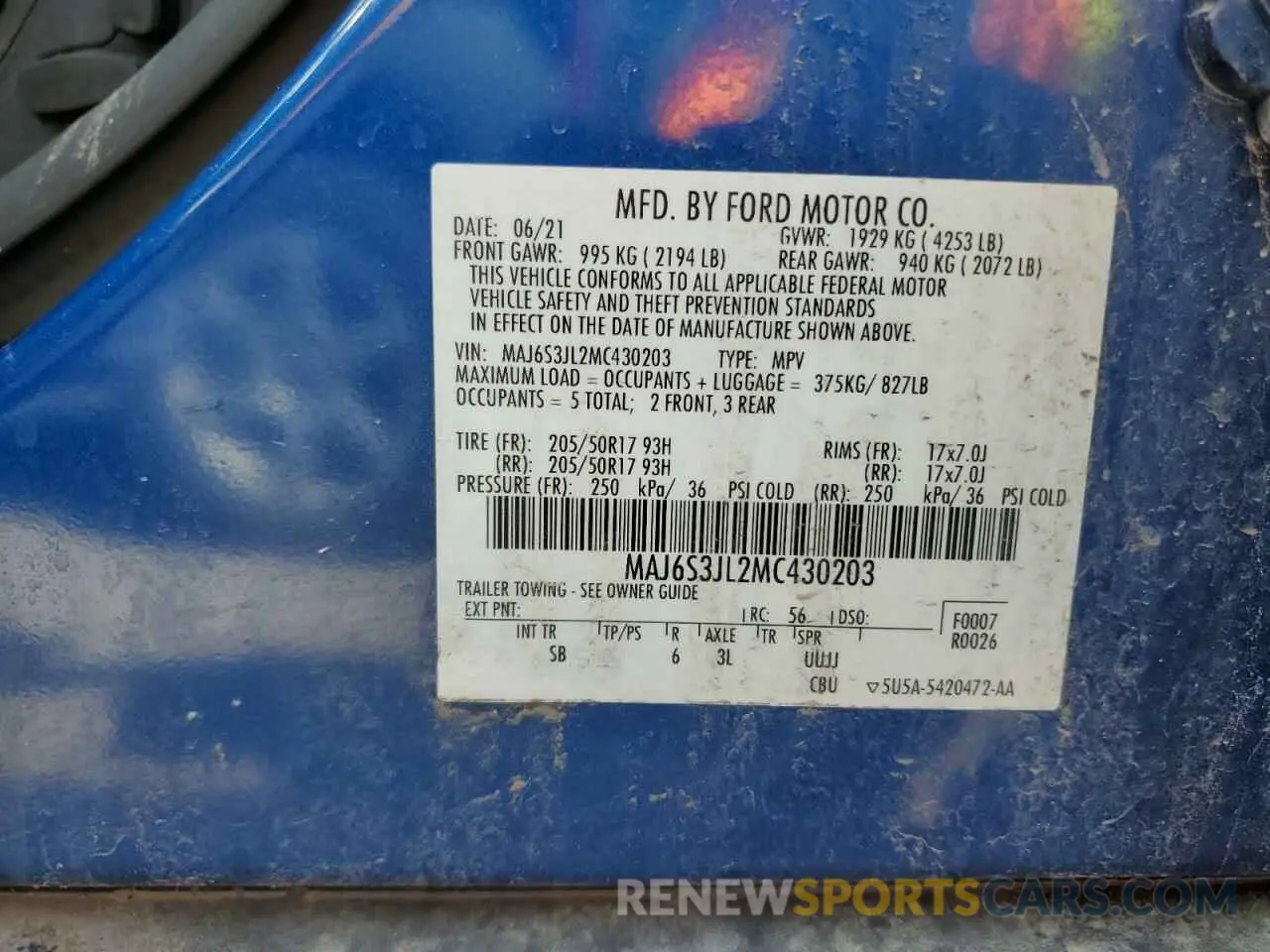 15 fotografías del automóvil dañado MAJ6S3JL2MC430203 FORD ECOSPORT 2021