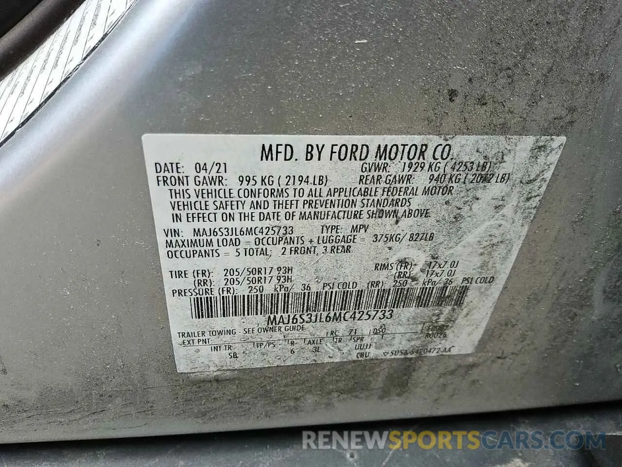 12 fotografías del automóvil dañado MAJ6S3JL6MC425733 FORD ECOSPORT 2021