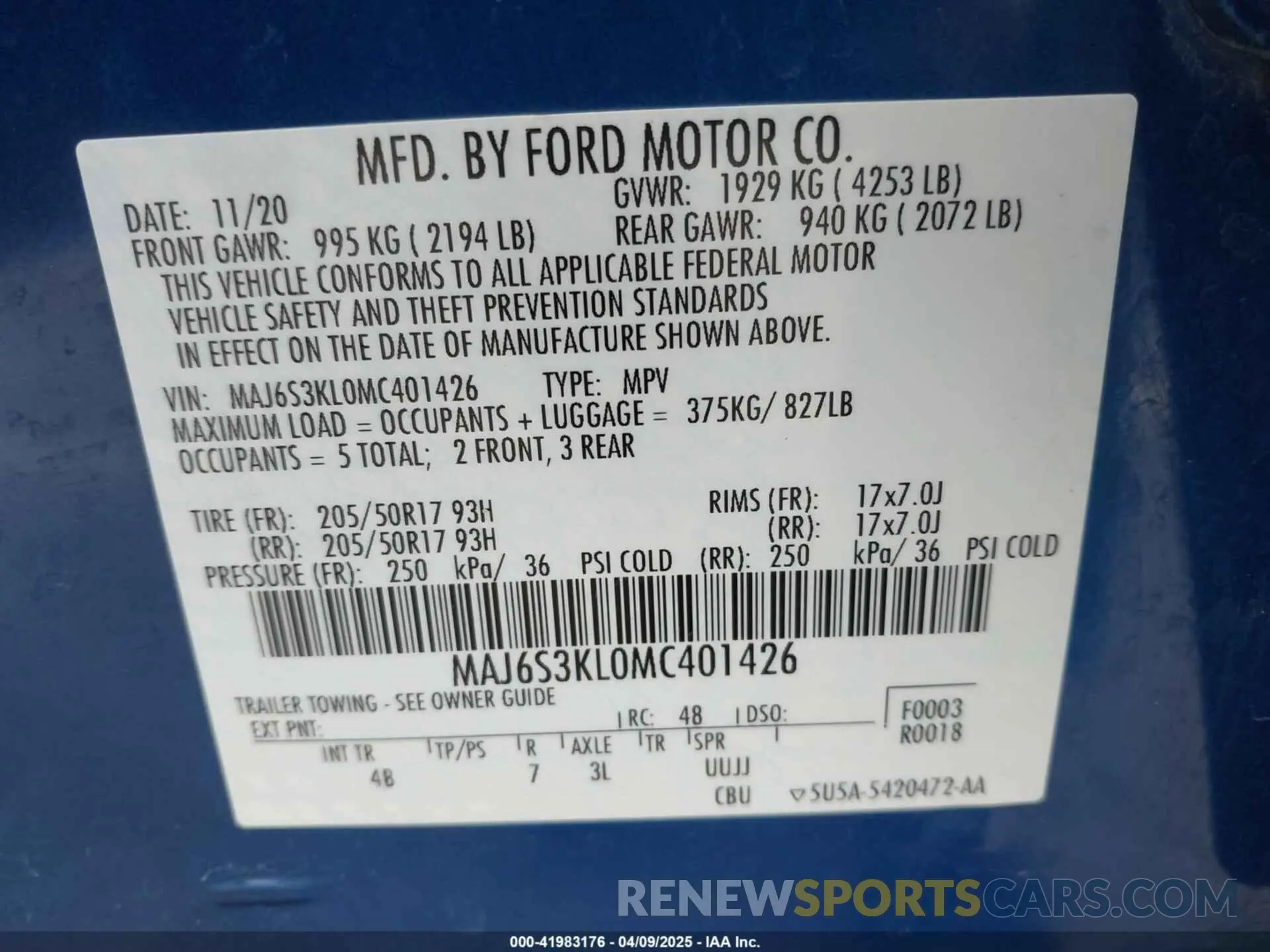 9 fotografías del automóvil dañado MAJ6S3KL0MC401426 FORD ECOSPORT 2021