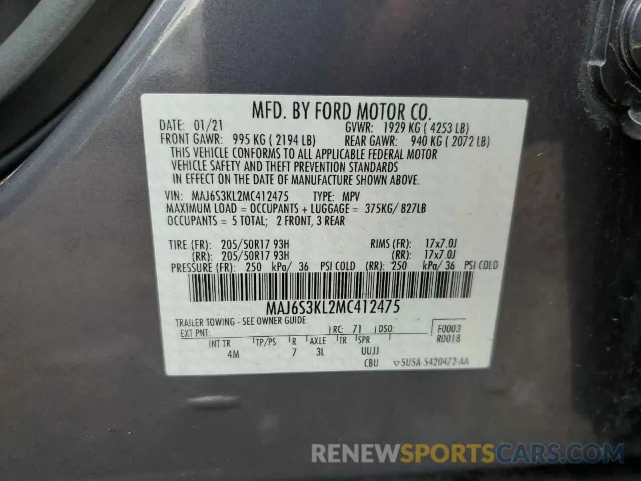 15 fotografías del automóvil dañado MAJ6S3KL2MC412475 FORD ECOSPORT 2021