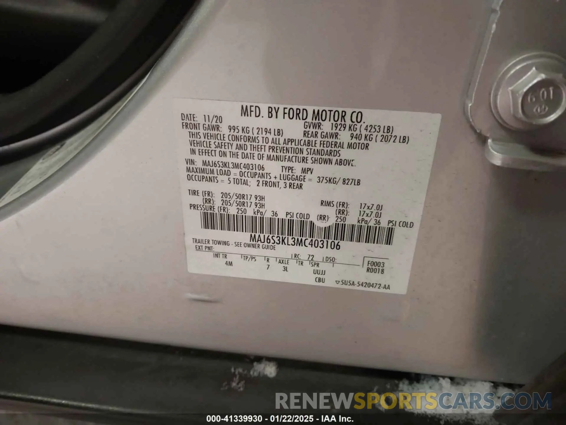 9 fotografías del automóvil dañado MAJ6S3KL3MC403106 FORD ECOSPORT 2021