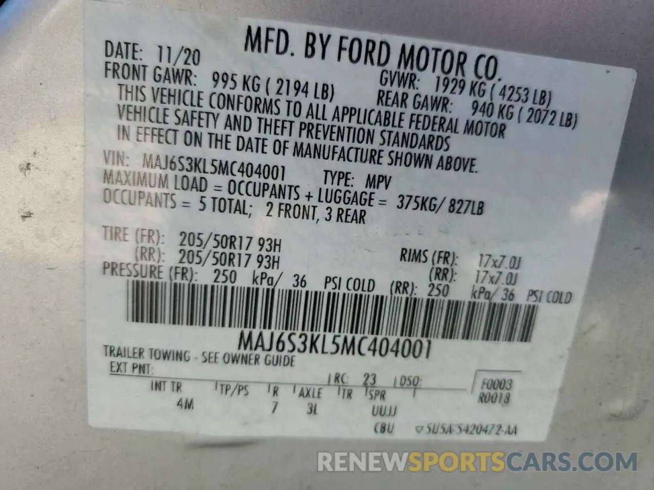 14 fotografías del automóvil dañado MAJ6S3KL5MC404001 FORD ECOSPORT 2021