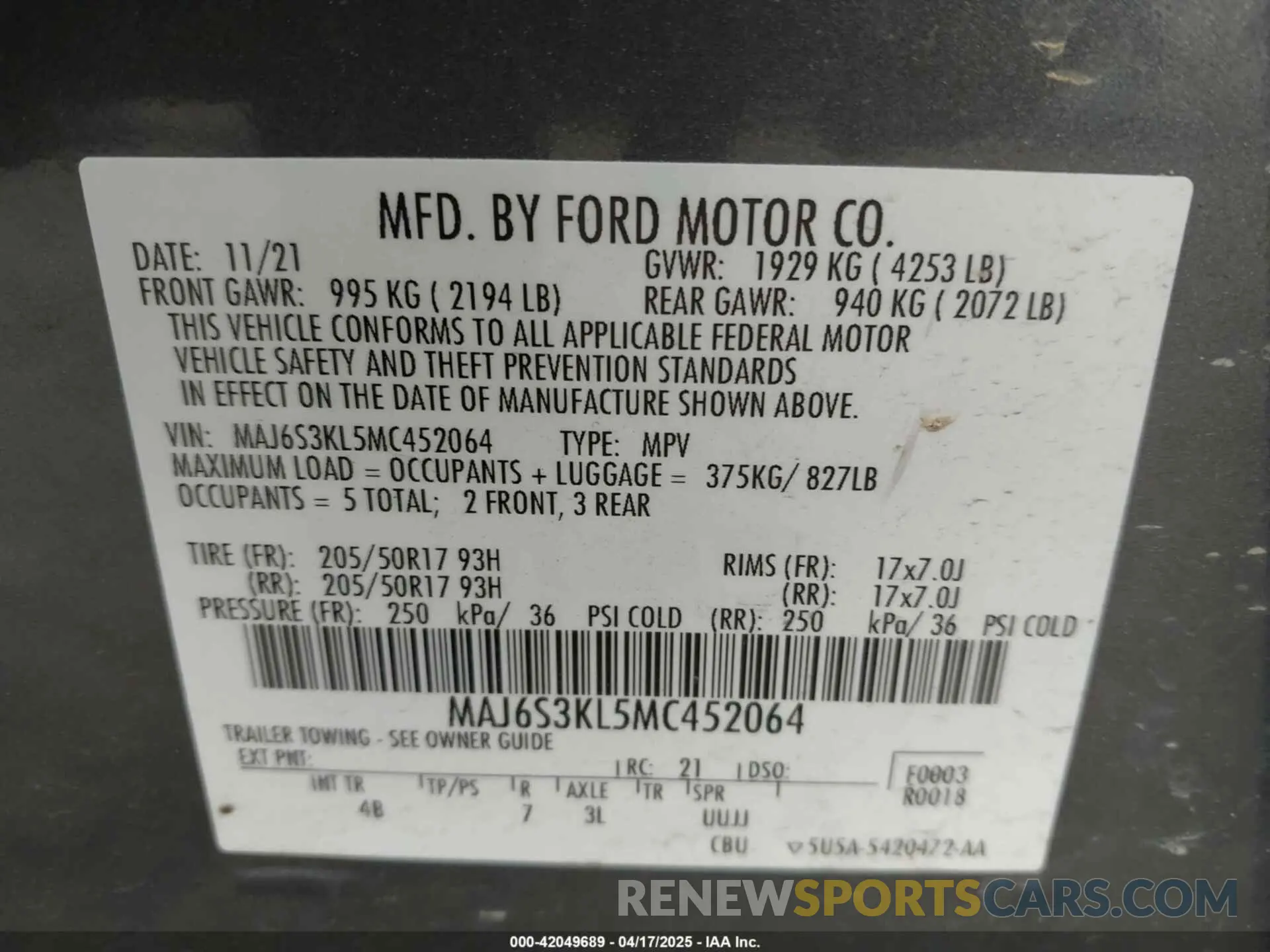 9 fotografías del automóvil dañado MAJ6S3KL5MC452064 FORD ECOSPORT 2021