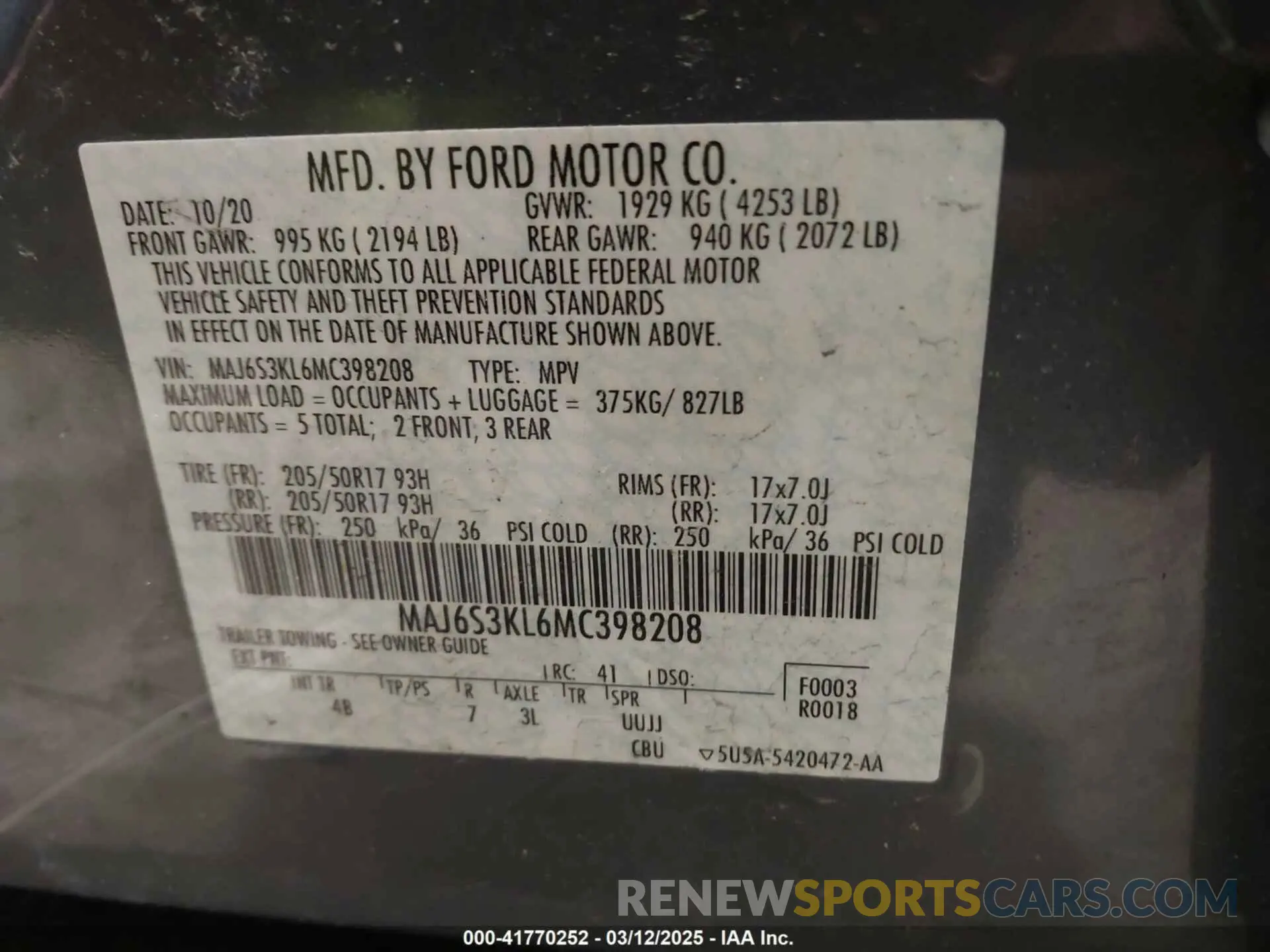 9 fotografías del automóvil dañado MAJ6S3KL6MC398208 FORD ECOSPORT 2021