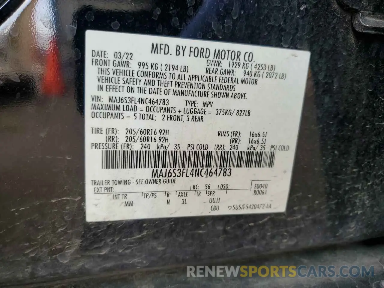 13 fotografías del automóvil dañado MAJ6S3FL4NC464783 FORD ECOSPORT 2022