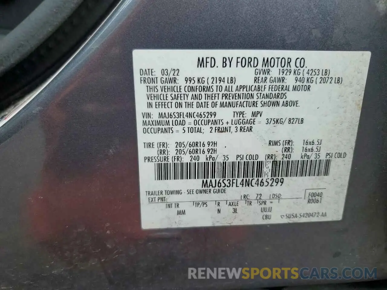 13 fotografías del automóvil dañado MAJ6S3FL4NC465299 FORD ECOSPORT 2022