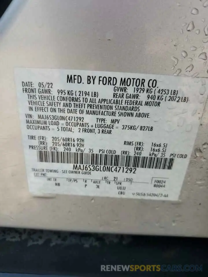 13 fotografías del automóvil dañado MAJ6S3GL0NC471292 FORD ECOSPORT 2022