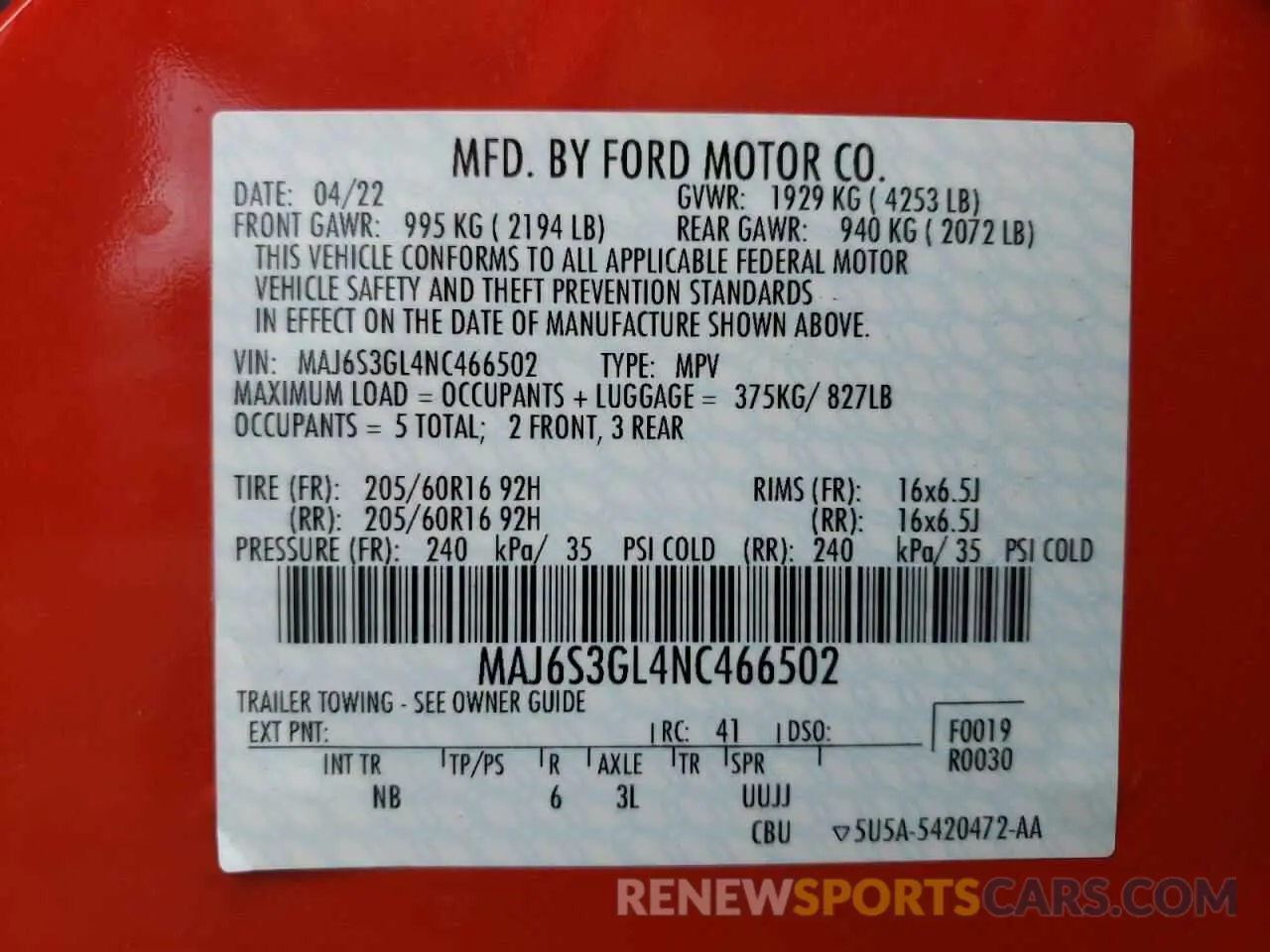 14 fotografías del automóvil dañado MAJ6S3GL4NC466502 FORD ECOSPORT 2022