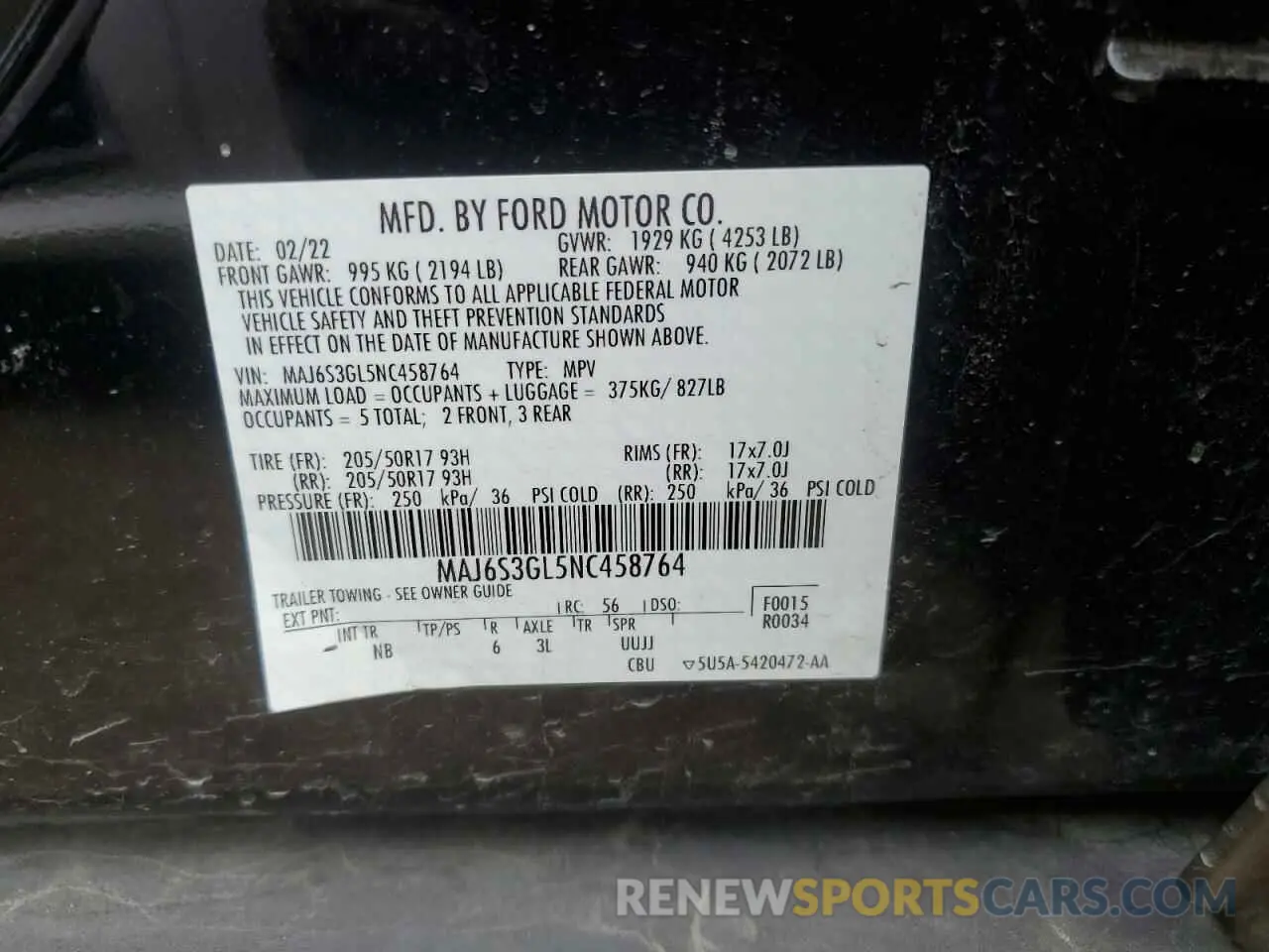 13 fotografías del automóvil dañado MAJ6S3GL5NC458764 FORD ECOSPORT 2022