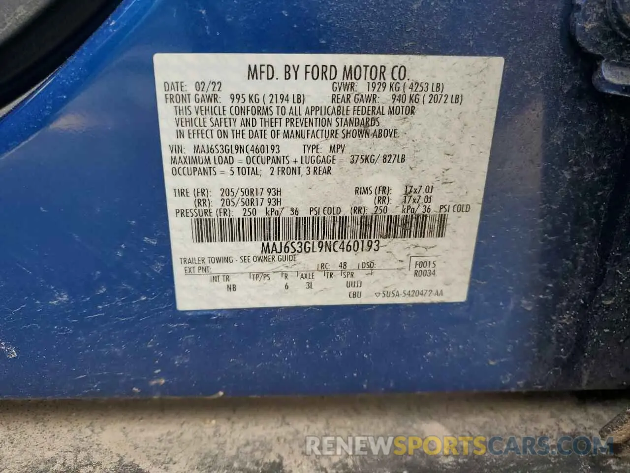 13 fotografías del automóvil dañado MAJ6S3GL9NC460193 FORD ECOSPORT 2022