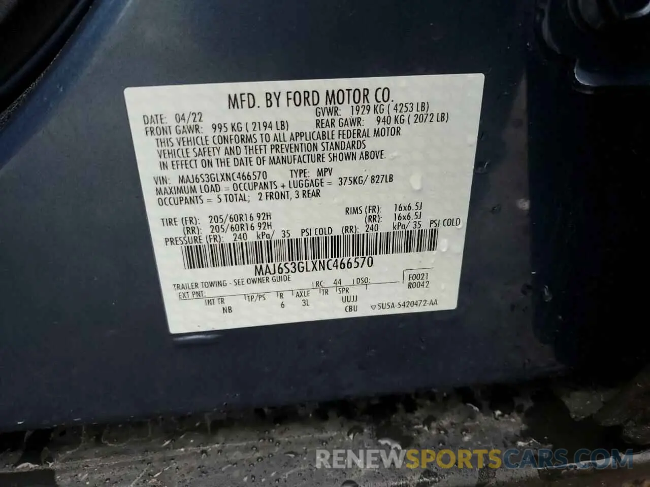 13 fotografías del automóvil dañado MAJ6S3GLXNC466570 FORD ECOSPORT 2022